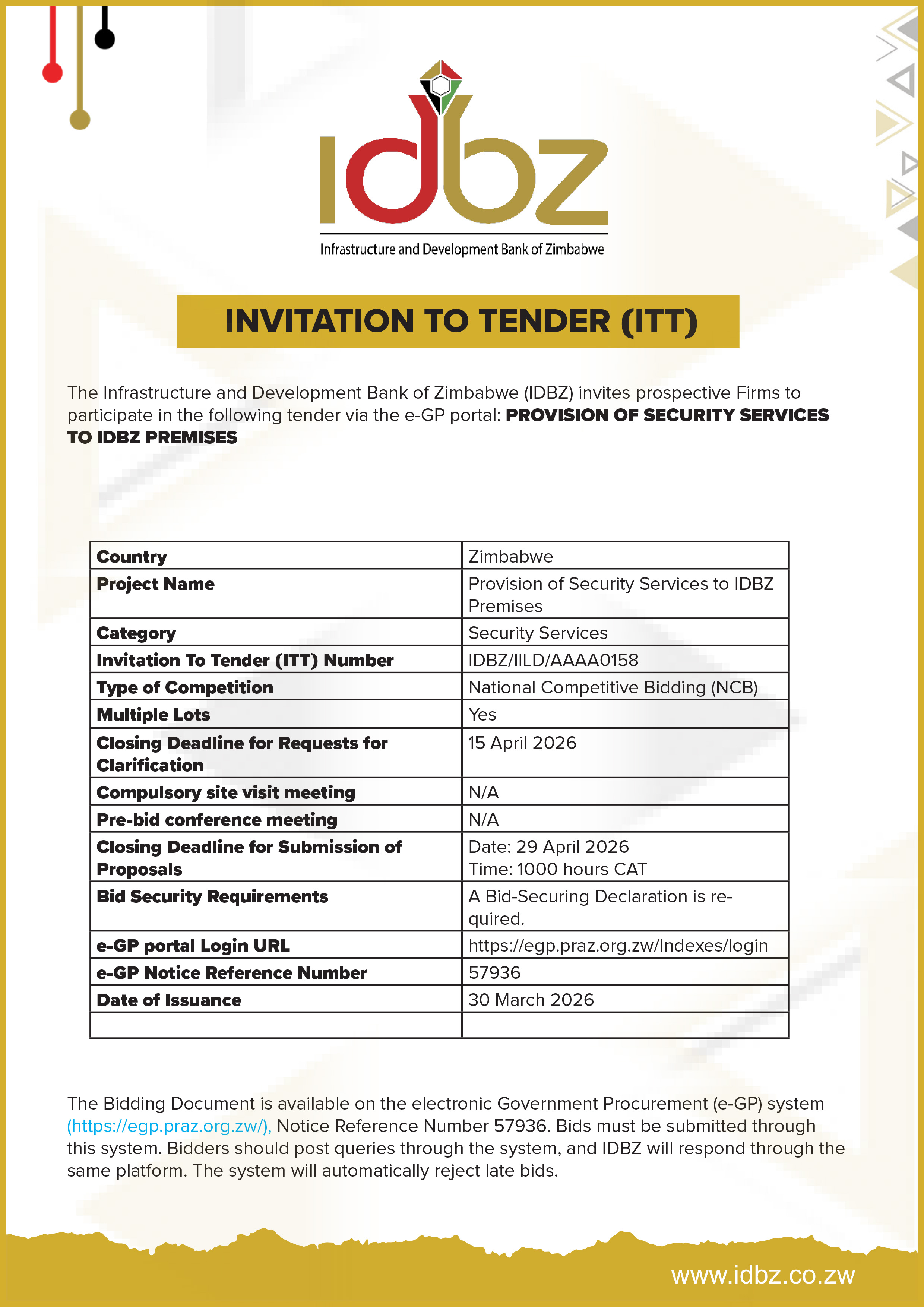 idbz procuremet notice